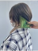 インナーカラー/グリーン/ダブルカラー/ウルフカット/オージュア