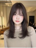 ミディアムレイヤー顔周りカットハッシュカットワンホンレイヤー