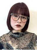 ワインレッド/ブリーチなしダブルカラー/ボブカット