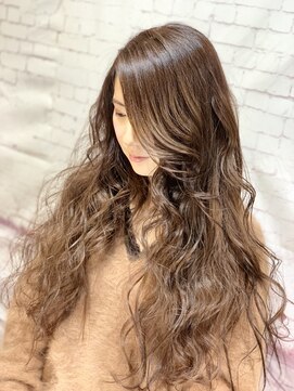 ジュジュル 稲毛本店(jujur) 斜めバング/グレージュカラー/デザインカラー/シルキーベージュ