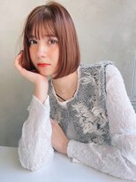 メーヴェ(Mowen) 小顔ボブ×ピンクベージュ×シースルーバング