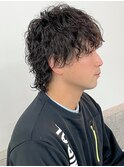束感　ミディアムウルフ　ウェーブパーマ　波巻きパーマ
