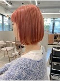 ハイトーン/ピンクベージュ/切りっぱなしボブ