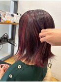 20代30代40代大人可愛いレッドカラー外ハネミディアムスタイル