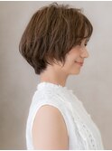 グレージュブラウンブリーチなしひし形ショートボブ20代30代W
