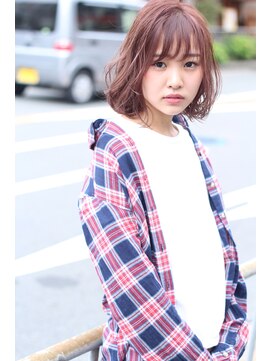 カシェット(cachette) 【cachette カシェット】ピンクベージュジグザグバングボブ