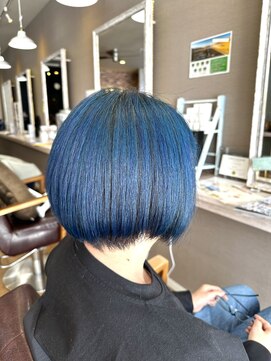 ヘアーメイクロージー 八軒店 (HAIR MAKE ROSY) ネイビーアンブレラカラーブリーチマッシュハイライトインナー