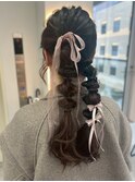 編みおろし　ツインテール　ローポニー　結婚式　20代30代