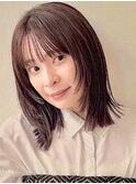 顔まわりレイヤー/くびれヘア/アプリコットオレンジ夏/20代/30代