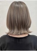 デザインカラーレイヤーカットウェットヘアオリーブベージュ白髪