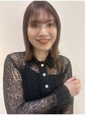 ナチュラルブラウン シースルーバング 切りっぱなしボブ
