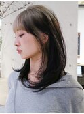ミディアム顔周りレイヤー韓国ヘアおくれ毛美髪_ba546711