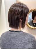切りっぱなしボブ　髪質改善　オリーブベージュ　グレージュ