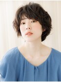 丸みショートボブ/小顔ショート/ニュアンスパーマ/小顔カットe