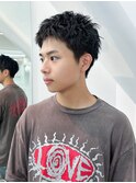 韓国マッシュツーブロックオリーブカラー束感短髪_F0265