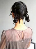 ツインお団子 リボン アップスタイル ヘアセット 結婚式