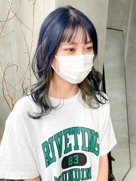 テトヘアー(teto hair) ネイビーカラーインナーカラーイヤリングカラー