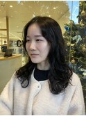 ウェーブパーマ×地毛風アッシュブラック