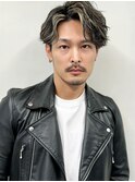 メンズミディアムパーママッシュウルフカット波巻きスパイラル
