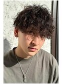 ★わとわアッシュブラックウルフツーブロック束感パーマ黒髪