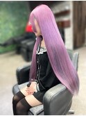 #ラベンダーピンク＃インナー水色＃スーパーロング＃艶髪