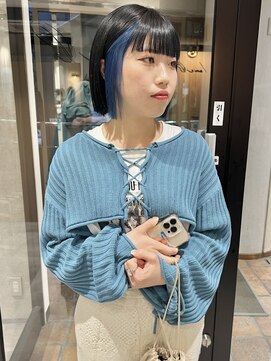 ラミエバイメルト 下北沢(lamie by melt) 村上/インナーカラーブルー切りっぱなしボブケアブリーチ