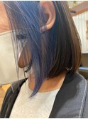 髪質改善インナーカラーイヤリングカラーブリーチカラーネイビー