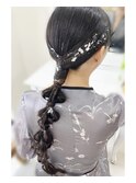 黒髪銀箔ヘアセット