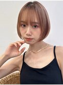 大人可愛い20代30代フェイスレイヤーボブ×オレンジベージュ☆