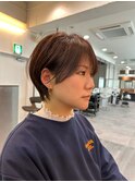 小顔カットミルクティーベージュ韓国風クールショート