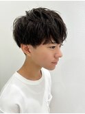 センターパートソフトツイストパーマメッシュマッシュウルフ