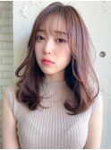 小顔ワンカールレイヤーカットデジタルパーマチェリーブラウン