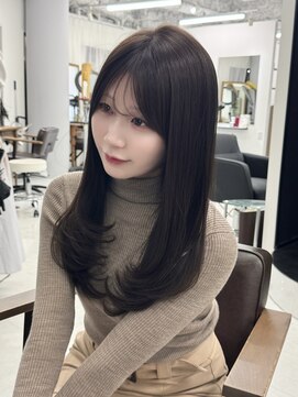 ハピネス 梅田茶屋町店(HAPPINESS) ミディアムレイヤー/韓国ヘア/顔周り/ブリーチなし/ベージュ