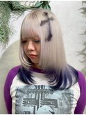 206. ミルクティーブロンド/ダークブルー/クロス/前髪