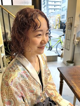 ヘアー アイス ルーチェ(HAIR ICI LUCE) 暖色カラー オレンジベージュ ボブパーマ /中西