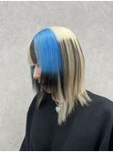 ホワイトブロンド/外ハネボブ/ブルーブラック/ワイドバング/町田
