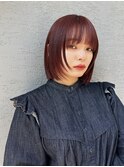 ワインレッド　姫カット　レッドカラー