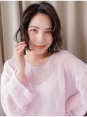 アップバングウェットヘアゆるふわくびれボブパーマ30代40代Y