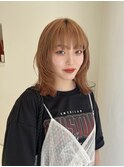 10代20代レイヤーカット顔周りレイヤーオレンジブラウン小顔ヘア