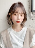 ★薄め前髪小顔カットくびれヘアイヤリングカラーぱっつんボブ◎