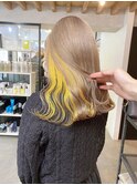 インナーカラーイエロー　インナーカラーボブ