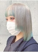 ダブルカラーミルクティーベージュカラーケアブリーチ韓国ボブ