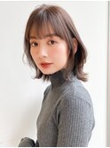 こなれヘアシースルーバング暗めカラー小顔カット斜めバング