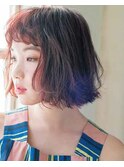 眉上バング×外ハネウェーブのお洒落ボブ