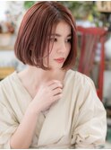 ■ピンクベージュ前下がりぱっつんボブ52-5★戸頭20代30代40代