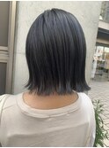 顔周りカットグレージュカラーブルーブラック韓国風前髪甲府