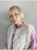 ボブウルフ ミルクティーベージュ ブロンド フルバング【Riku