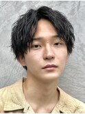 ゆるめ波巻きスパイラルパーマ束感マッシュヘア