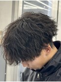 縦落ちツイストスパイラルルーズパーマラウンドマッシュ