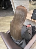 黒髪グラデヘアーオリーブグレー小顔に見せるヘアココアベージュ